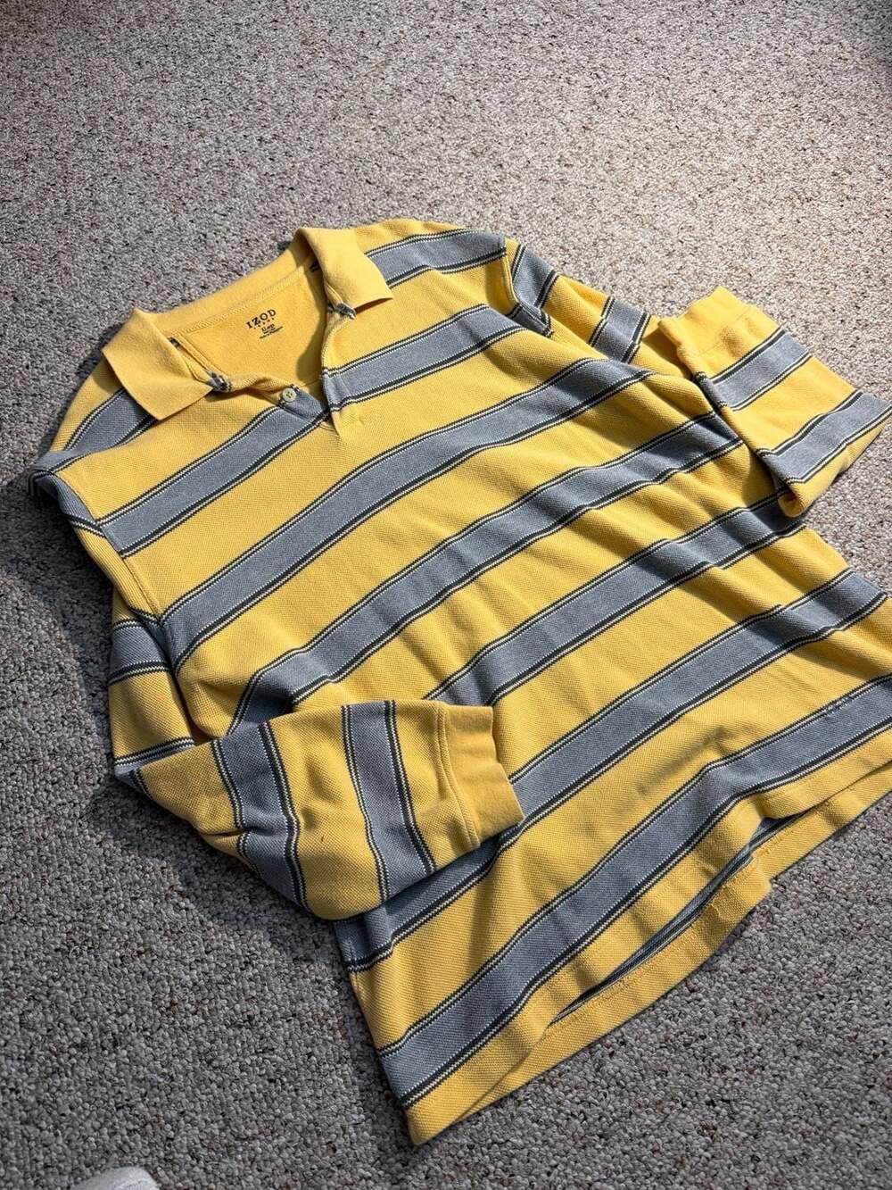 IZOD Jeans Men's XL Yellow and Gray Striped‎ Long Sleeve Polo Sweater